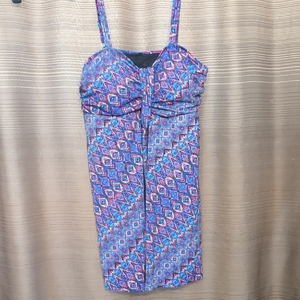 Swimsuits For All Purple & Blue Geo-Print Swimdress TOP ONLY No Bottoms.